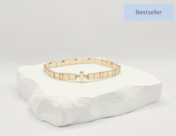 Oceans Blu Stackable Tila Bracelet - Golden Cross