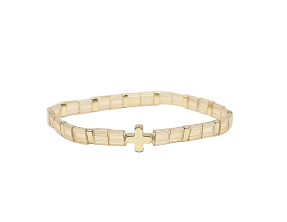 Oceans Blu Stackable Tila Bracelet - Golden Cross