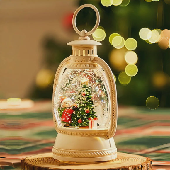 Snowing Mini Oil Lantern w/ kids & Xmas Tree