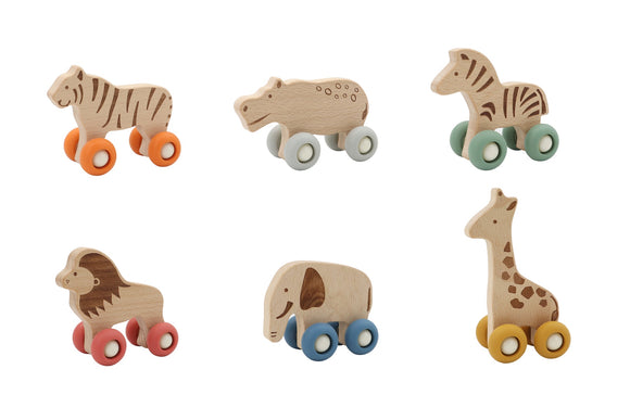 Wooden Animal with Silicone Wheels - Assorted