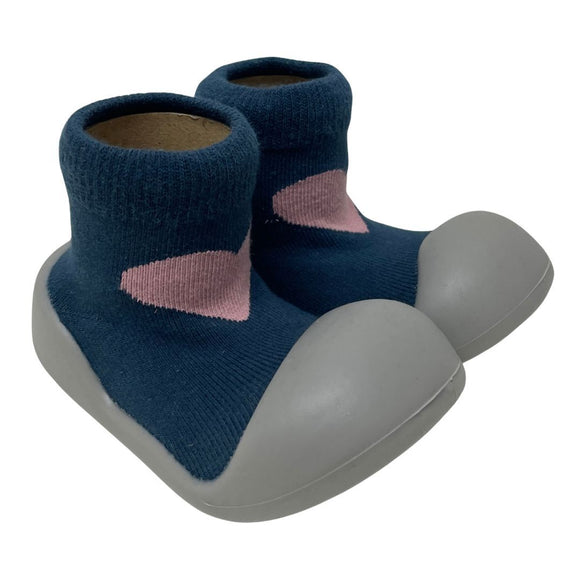 Little Eaton Rubber Soled Socks - Navy Heart