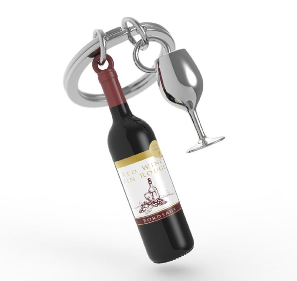 Key Chain - Wine Bottle & Glass