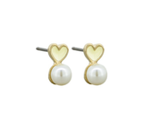 Earrings - Cream Enamel Heart and Pearl Stud