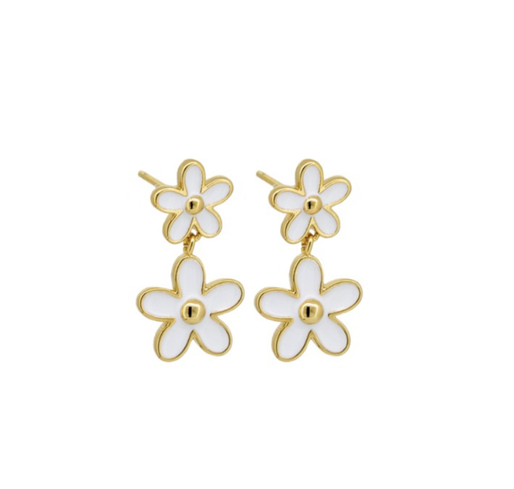Earrings - White Double Daisy Flower Studs