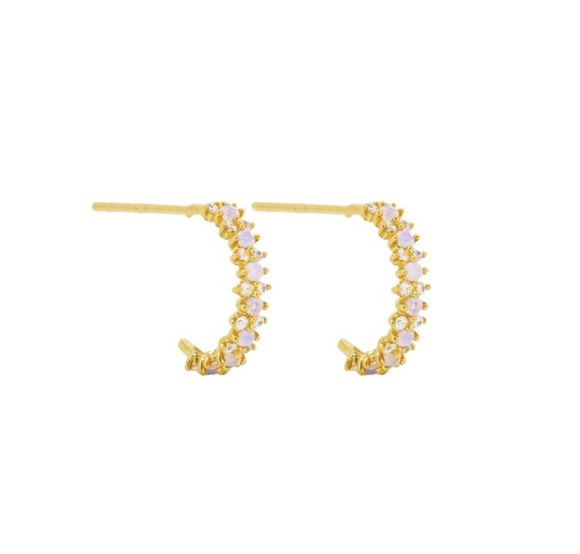 Earrings - Gold Dainty Rose Quartz Crystal Huggies