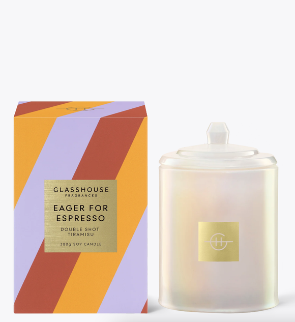 GLASSHOUSE FRAGRANCE Limited Edition Eager For Expresso 380g Triple Scented Candle