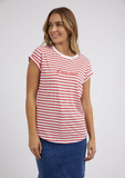 Foxwood Signature Stripe Tee - Cayenne & White