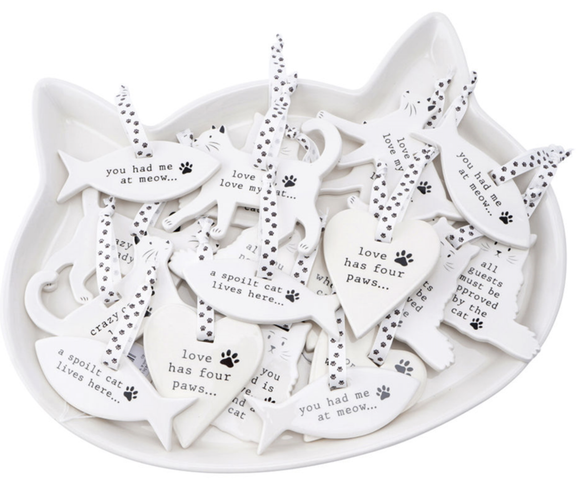 Ceramic Hanging Cat Tokens - 8 Assorted