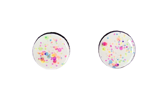 Earrings Round Speckle White