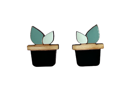 Earrings Pot Plant Black