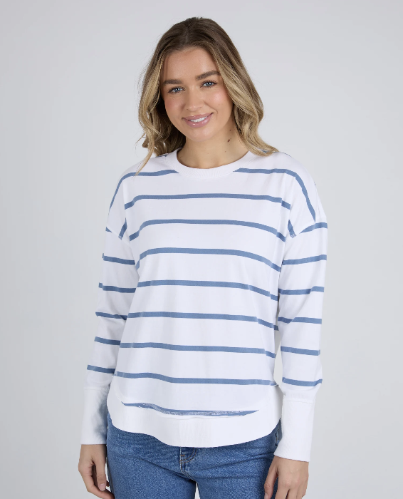Foxwood Farrah Long  Sleeve - White/ Cornet Blue Stripe
