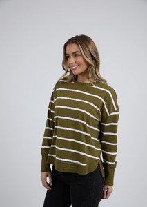 Foxwood Farrah Long Sleeve - Olive/ White Stripe