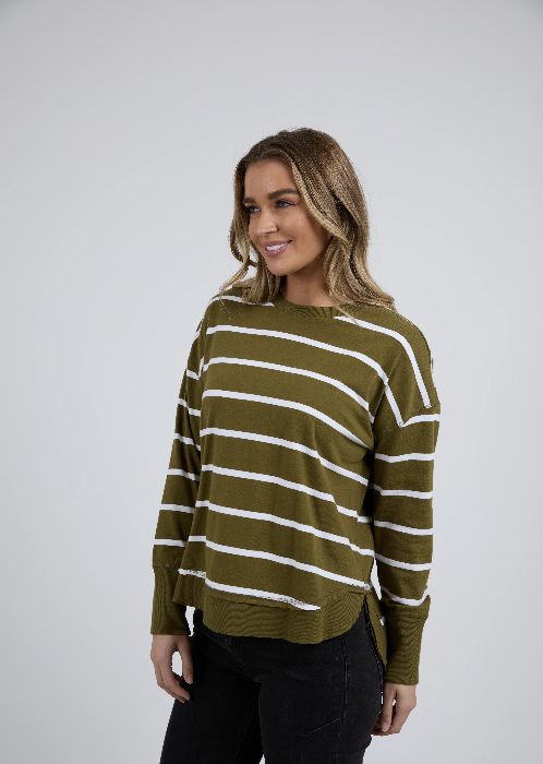 Foxwood Farrah Long Sleeve - Olive/ White Stripe