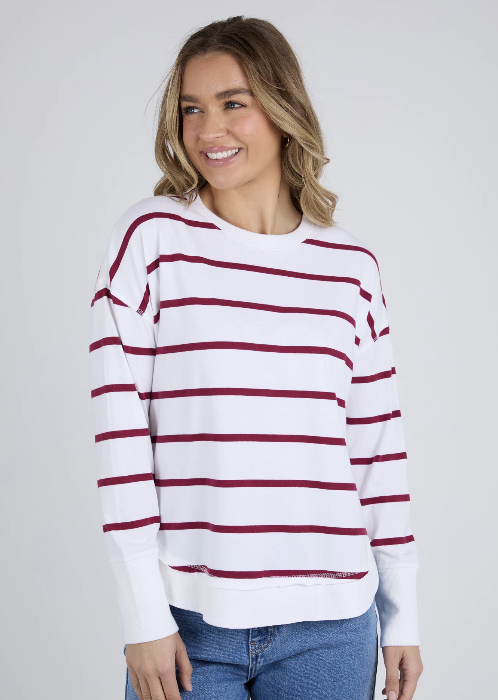 Foxwood Farrah Long Sleeve - White / Beetroot Red Stripe