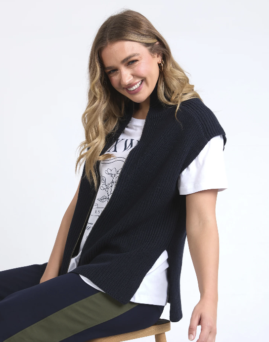 Foxwood Zip Knit Vest - Navy