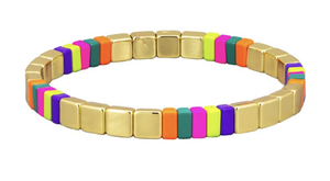 Brights and Gold Square Tile Bracelet