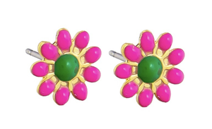 Earrings - Hot Pink Enamel Daisy Dot Studs