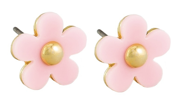 Earrings - Pink Flower Button Studs