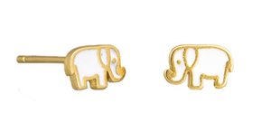 Earrings - Gold and White Elephant Studs