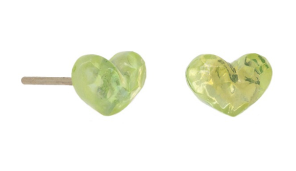Earrings -  Green Twinkle Heart Studs
