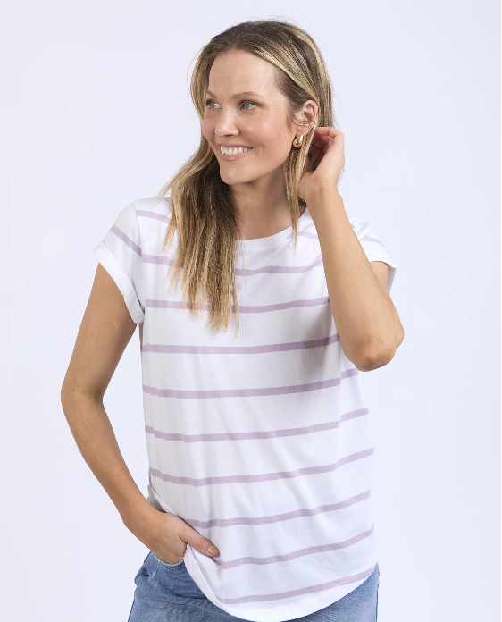 Foxwood Manly Stripe Tee - White/ Orchid