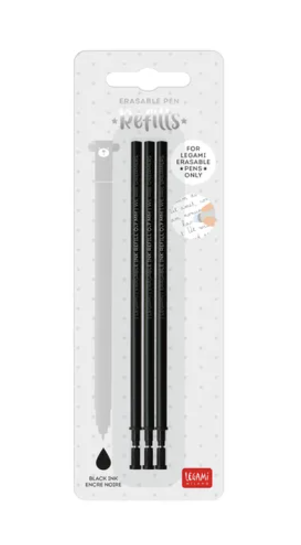 Legami - Erasable Gel Pen Refills Pack of 3 - Black Ink