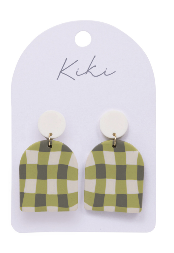 KiKi Earrings - Green Gingham