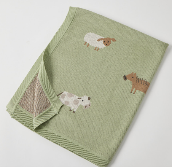 Baby Knitted Blanket - Barnyard