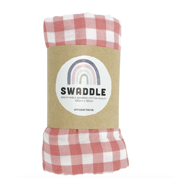 Muslin Swaddle - Gingham Rhubarb