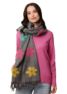 Tiger Tree Scarf - Black Check Bright Daisy Pop