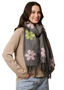 Tiger Tree Scarf - Black Check Pastel Daisy Pop