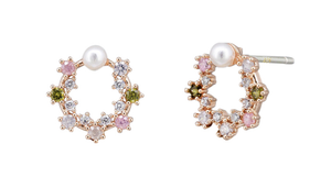 Earrings - Rose Gold Crystal and Pearl Anica Studs