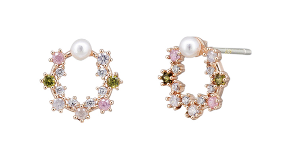 Earrings - Rose Gold Crystal and Pearl Anica Studs