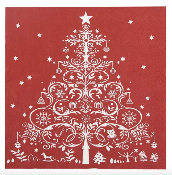 Napkin 20 Pack - Red Christmas Tree