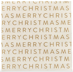 Napkin 20pk 3 Ply Napkin -  White/Gold Merry Christmas