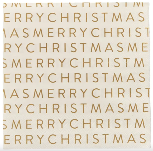 Napkin 20pk 3 Ply Napkin -  White/Gold Merry Christmas