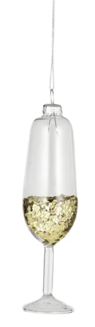 Christmas Ornament S4 - Champagne Glasses Glass - Gold