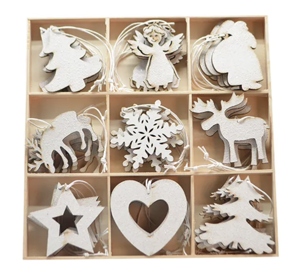 Christmas Ornament - White Glitter Deco Assorted