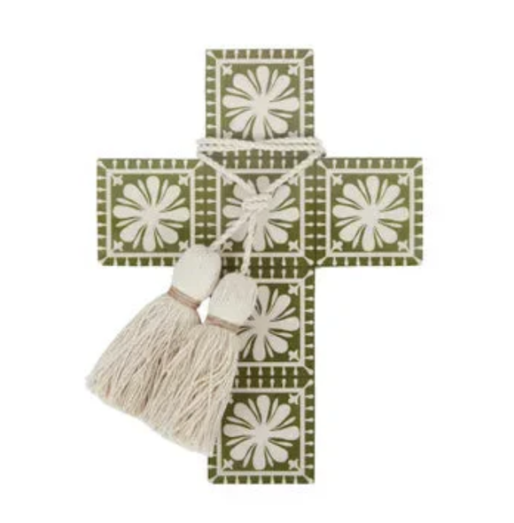 Sophia Wood/Enamel Cross - Olive