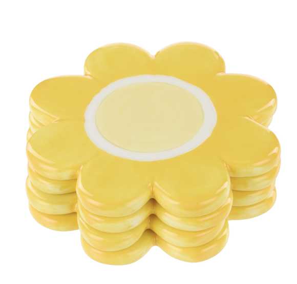Posey Flower Coasters 4pcs Set Yellow