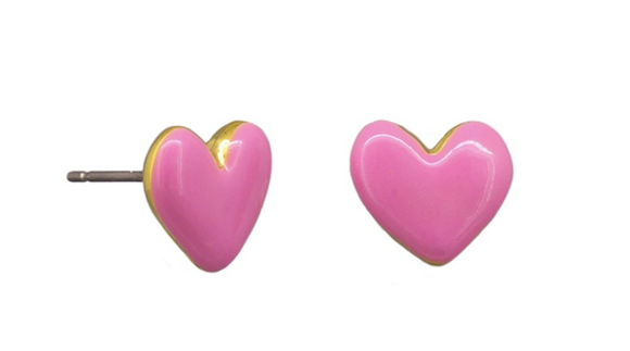 Earrings -  Pink Enamel Love Heart Studs