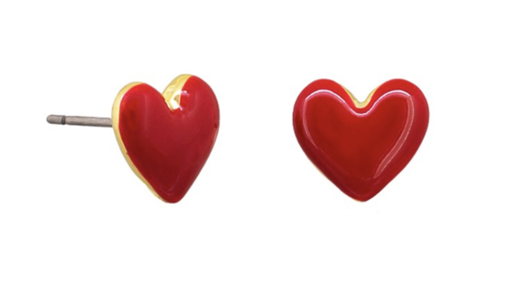 Earrings - Red Enamel Love Heart Studs