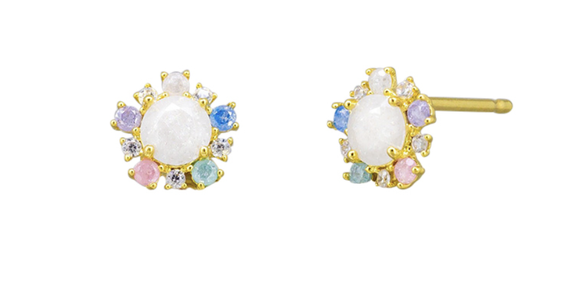 Earrings - Gold Crystal Blossom Studs