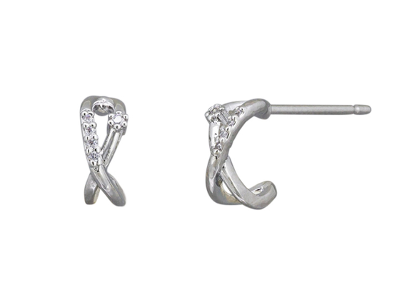 Earrings - Silver Crystal Crisscross