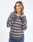 Foxwood Farrah Stripe Long Sleeve - Dark Grey/Vintage White Stripe