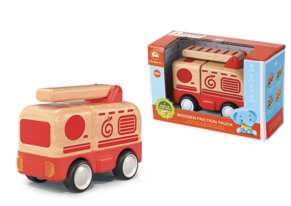 Wooden Friction Truck Fire Engine With Sound And Light