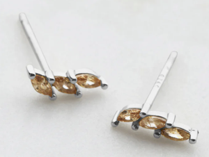 Zafino Earrings - Triple Crystal Stud - Peach - Silver