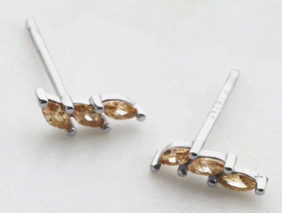 Zafino Earrings - Triple Crystal Stud - Peach - Silver