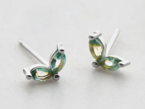 Zafino Earrings - Double Crystal Stud Blue - Sliver