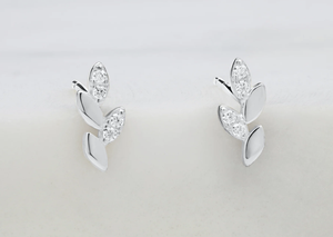 Zafino Earrings - Crystal Leaf Stud - Silver